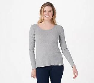 Nydj Forever Comfort Ribbed Long-Sleeve Scoopneck Top - Size 3X, LT Heather Grey