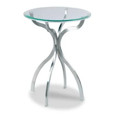 Glass Top Pedestal End Table Woodbridge Furniture Table Base Color: Brushed Nickel