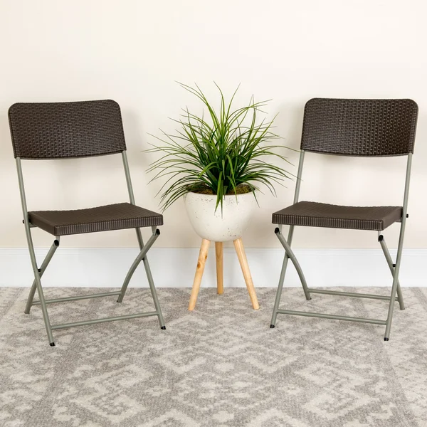 Alamont Brown Rattan Plastic Folding Chair with Gray Frame