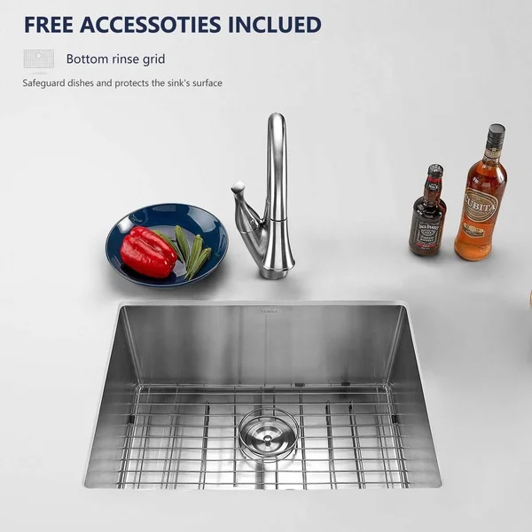 TORVA 22.5 inch Undermount 16 Gauge Single Bowl Stainless Steel Kitchen Sink, Bar or Prep Sink