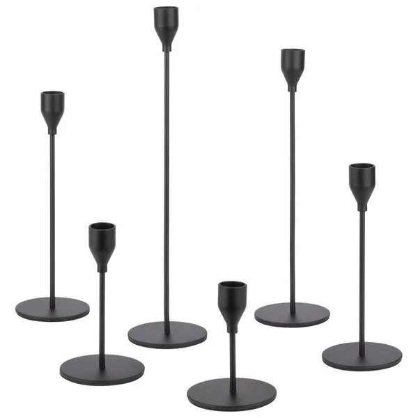 Koyal Wholesale Black Candlestick Taper Candle Holders, Tall Table Wedding Centerpiece, Modern Minimalist Decor, Set of 6