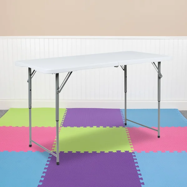 Flash Furniture Height Adjustable Bi-Fold Granite White Plastic Folding Table - 4&