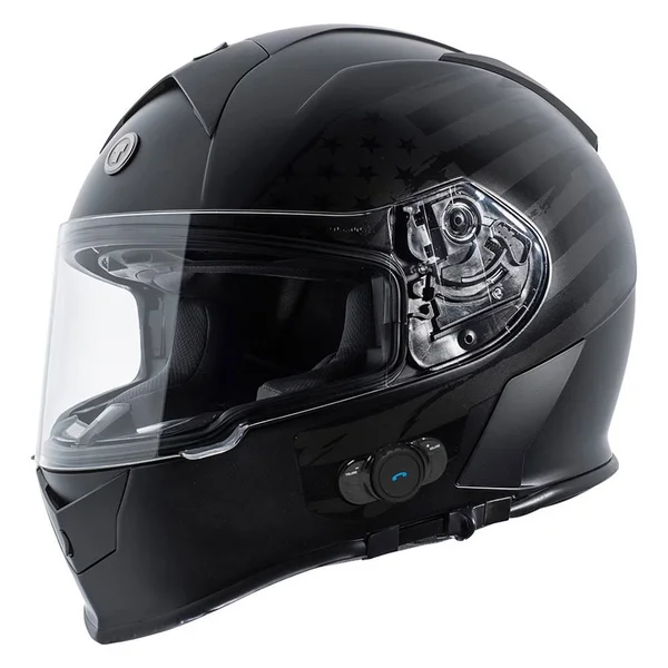 TORC T14B Bluetooth Integrated Mako Full Face Helmet Flat Black Flag - Large