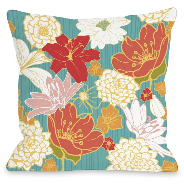 Oriental Flowers Indoor Throw Pillow by OneBellaCasa, Blue, 20 inchx20 inch