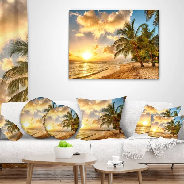 Designart &Gorgeous Beach of Island Barbados & Modern Seascape Canvas Artwork - Size: 46 inch x 36 inch
