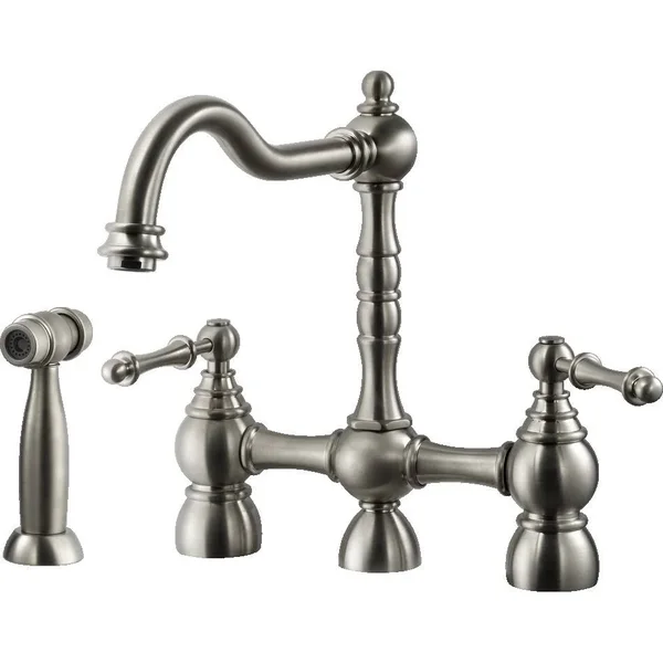 Houzer Lexington Traditional Bridge Kitchen Faucet with Sidespray and CeraDox Technology, Brushed Nickel (lexbs-956-bn)