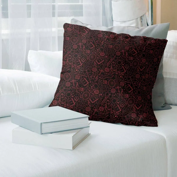 Warm Color Lines RPG Pattern Throw Pillow - 18 x 18 - Red - Linen