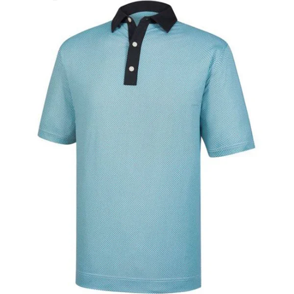 FootJoy Lisle Basketweave Print Self Collar Polo Aqua/Black/White