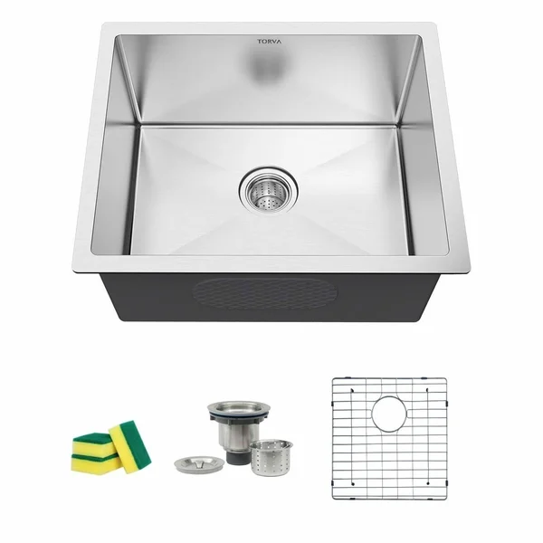 TORVA 22.5 inch Undermount 16 Gauge Single Bowl Stainless Steel Kitchen Sink, Bar or Prep Sink