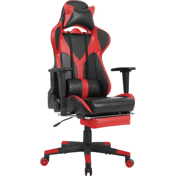 Lorell Foldable Footrest High-Back Gaming Chair - Red/Black