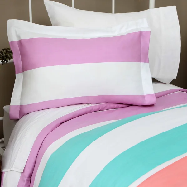 Superior Cabana Striped 600 Thread Count 3-Piece Duvet Cover Set (Full/Queen - Pink)