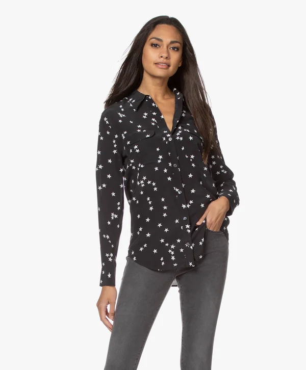 Equipment Slim Signature Silk Shirt - Black Star - L