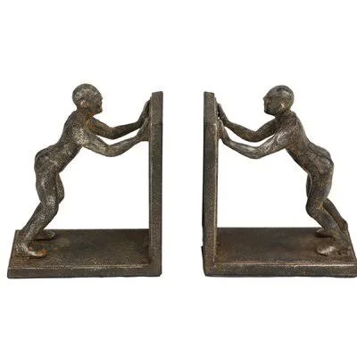 Human Figurines Pushing Metal Bookends Red Barrel Studio
