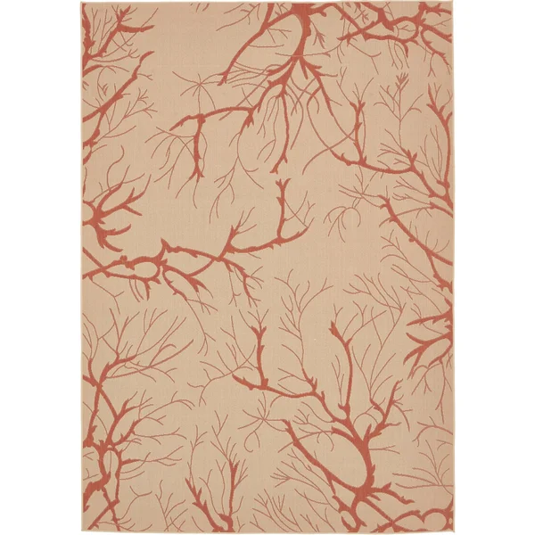 Unique Loom Outdoor Branch Area Rug Beige/Terracotta 8& x 11&4 inch