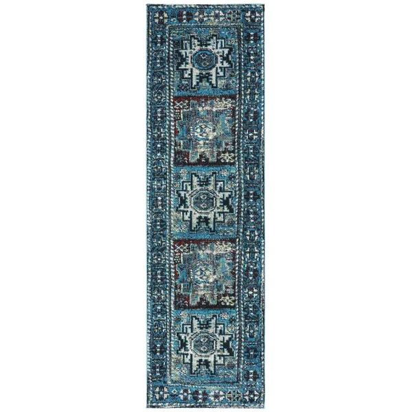 Safavieh Vintage Hamadan Rug Collection VTH213M - Light Blue, Black - 6&-7x22 x 9&