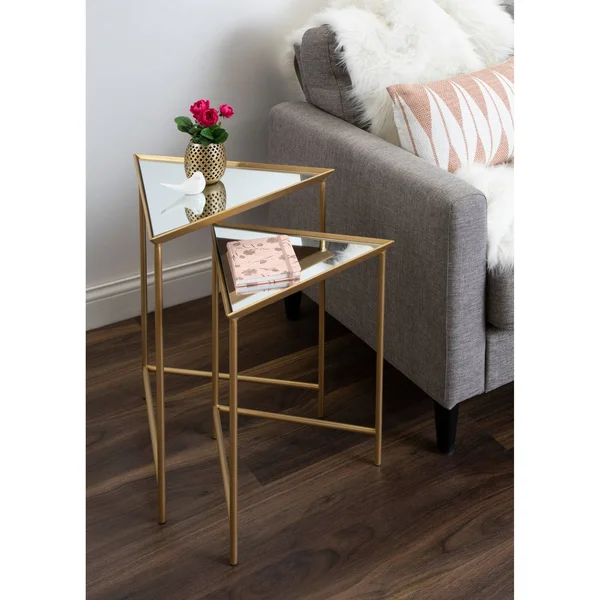 Kate and Laurel Trena Metal Triangle Nesting End Tables - 2 Piece - Gold
