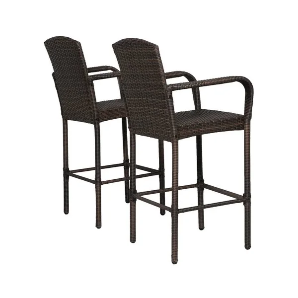 Wo 47 inch All Weather Outdoor Patio Wicker Barstool (Set of 2) - Coffee