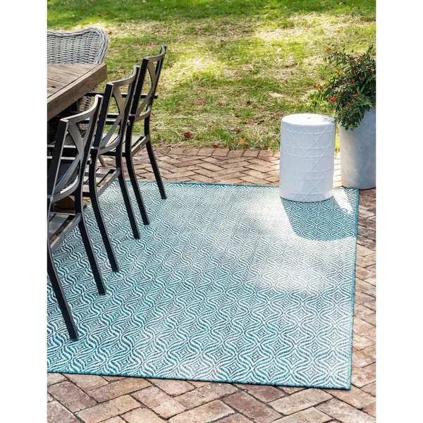 Unique Loom Deco Trellis Indoor Outdoor Rug - Blue, 9x12 ft