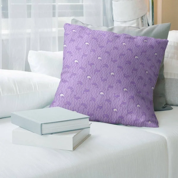 Whales Pattern Throw Pillow - 16 x 16 - Purple - Faux Suede