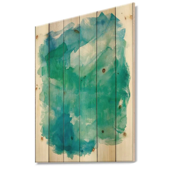 Designart 'Sea Glass' Traditional Print on Natural Pine Wood - Blue - 34 in. Wide x 44 in. High
