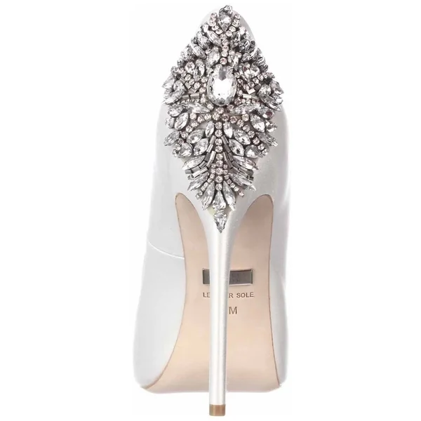 Badgley Mischka Kiara Jeweled Heel Platform Peep Toe Pumps - White