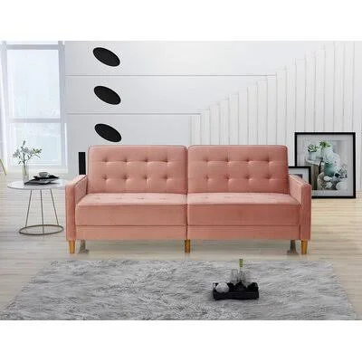 Square Arms, Modern Velvet Upholstered Sofa Bed, Pink (78x22Lx37x22Wx34x22H) Mercer41