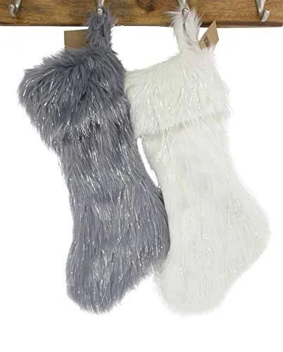 Fennco Styles Holiday Christmas Decorative Exquisite Faux Fur with Silver Metallic Thread Tree Skirt - 2 Colors Grey, 56x22 Rou