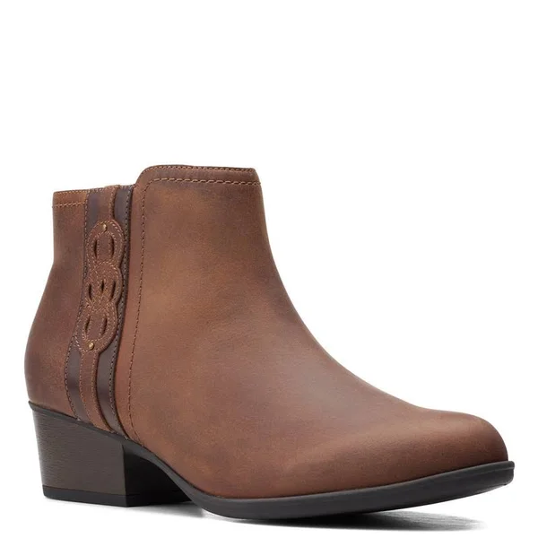 Clarks Women's Adreena Lilac Ankle Boot - Dark Tan Leather - 8