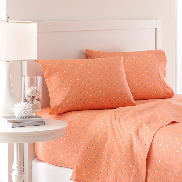 Southern Tide Printed Skipjack Cotton King Sunset Pink Sheet Set