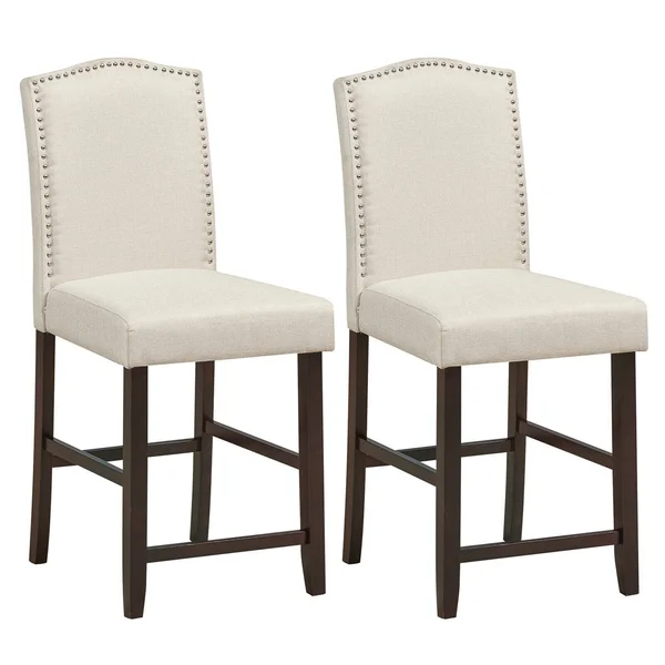 Gymax Set of 2 Fabric Barstools Nail Head Trim Counter Height Dining Side Chairs