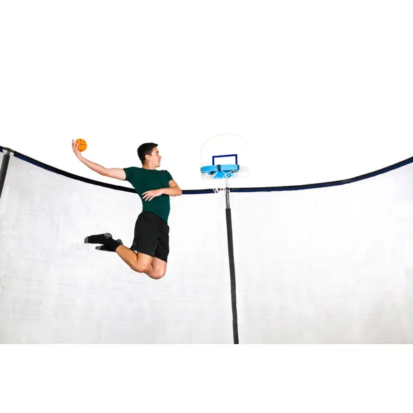 TruJump 15& Trampoline with Enclosure and Airdunk Basketball System in Blue