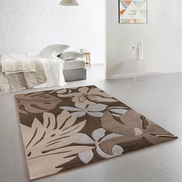 Glamour Floral Collection Polypropylene Area Rug - 5&2&& x 7&5&& Oval - Brown/Black