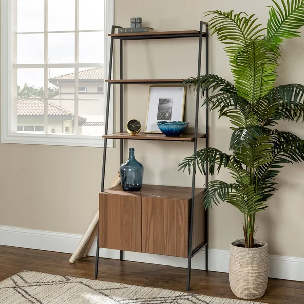 Walker Edison 72x22 Metal & Wood Ladder Storage - Mocha