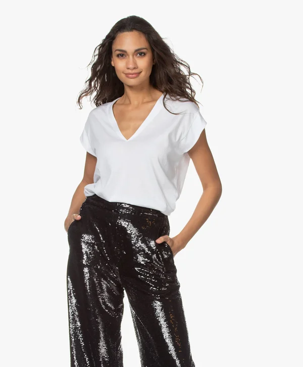 Frame Le Mid Rise V-Neck Tee Blanc