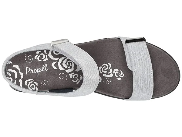 Propet Winslet Wedge Sandal - Women's, Off White/Silver Metallic, Size 9, Sandals, Ankle Strap, Wedge