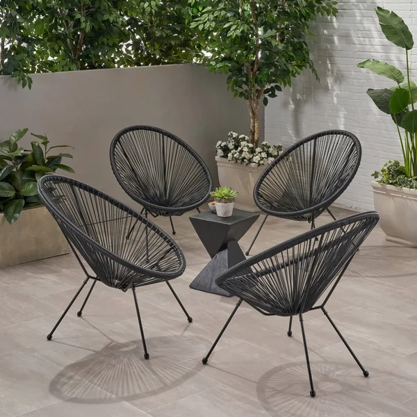 Anson Outdoor Hammock Weave Chair with Steel Frame (Set of 4) by Christopher Knight Home - Orange - Black
