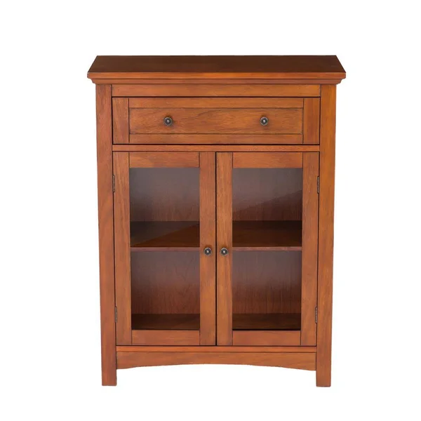 Glitzhome 32 in. H Mahogany Brown Storage Cabinet with 1-Drawer and 2-Doors JK77232