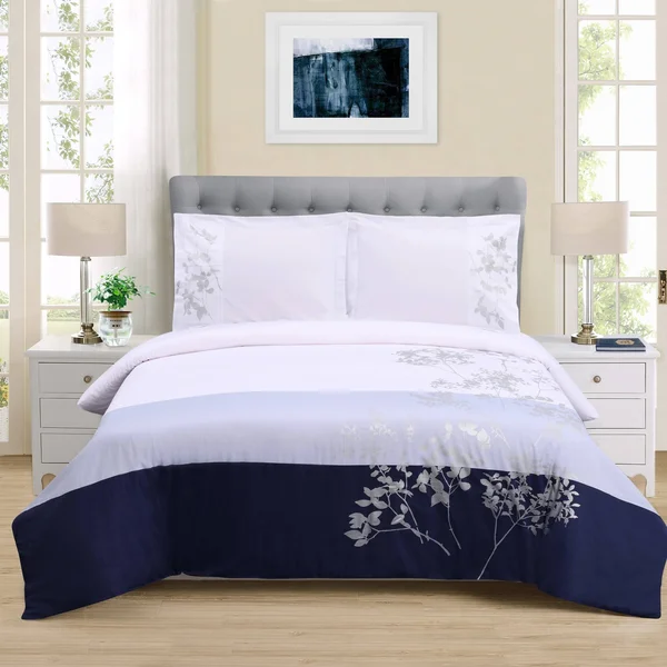 Superior Sydney 3-Piece Cotton Duvet Cover Set - White/Grey - King/King - Cal King/California King