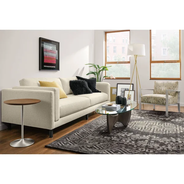 Room & Board - Modern Aria Round End Table 18 Diameter 22H in White, Marbled White Quartz Top w/ White Base