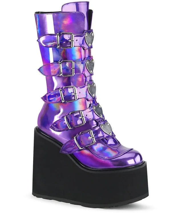 Women's Demonia Swing 230 Platform Mid-Calf Boot, Size: 7, Purple