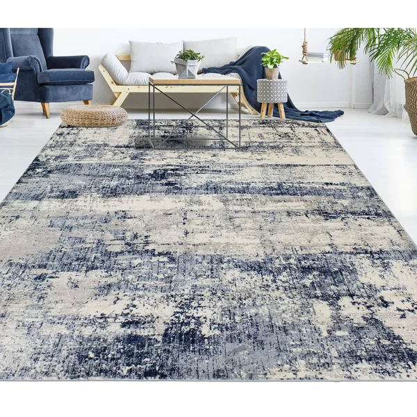 Noori Rug Lagoon Don Abstract Rug - 3&3x22 x 5&3x22 - Beige/Navy