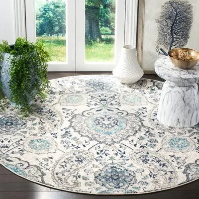 Christa Damask Cream/Light Gray Area Rug Mistana Rug Size: Round 10&