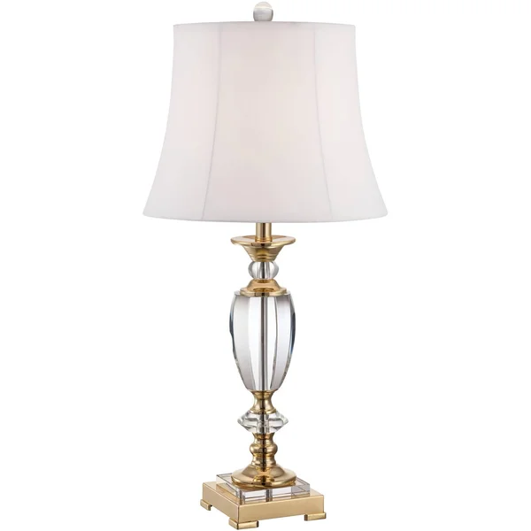 Vienna Full Spectrum Traditional Table Lamp Faceted Crystal and Brass Bell Fabric Shade for Living Room Family Bedroom Bedside