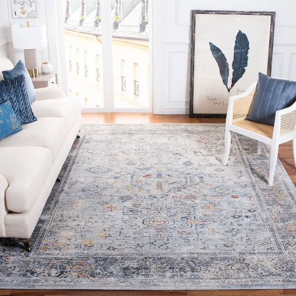 Safavieh History Rug Collection HIS584F - Light Grey - Navy - 5&-1x22 x 7&-6x22