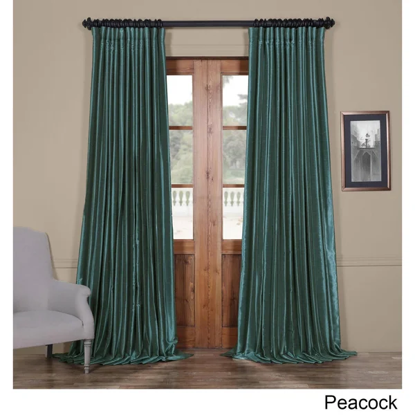 Exclusive Fabrics & Furnishing Blackout Extra Wide Vintage Textured Faux Dupioni Curtain PANEL - Green