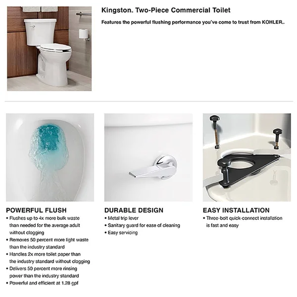 Kohler K-25086-0 16 in. Elongated Kingston Toilet Bowl White