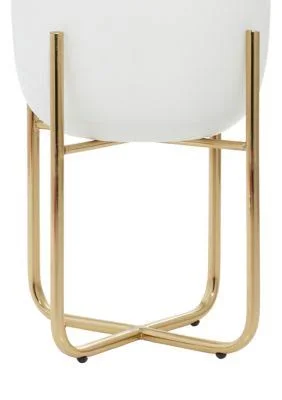 Set of 2 White Metal Contemporary Planter
