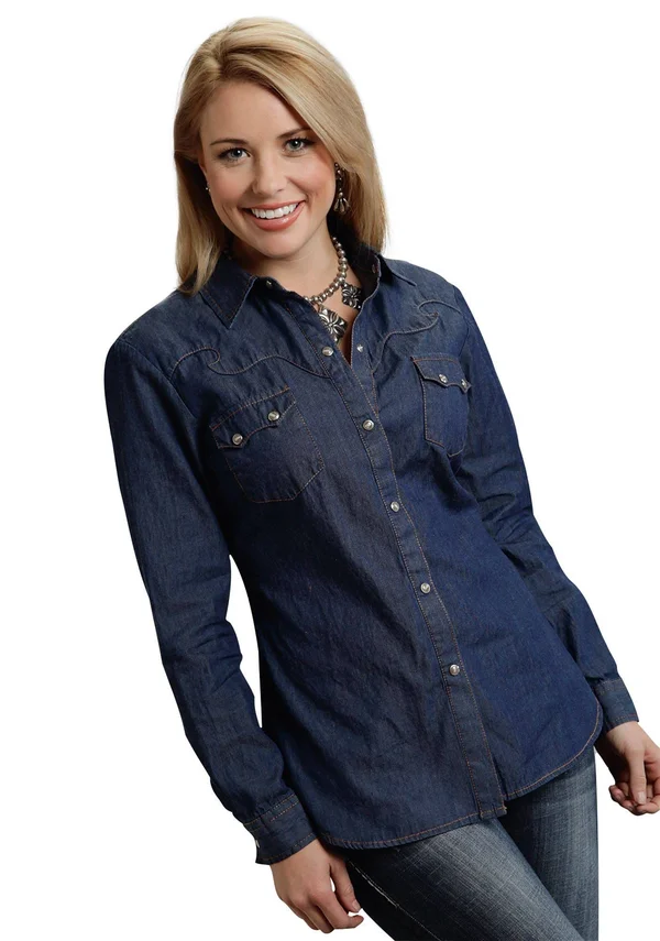 Roper Western Shirt Womens L/S Denim Snap Blue 03-050-0594-6030 BU