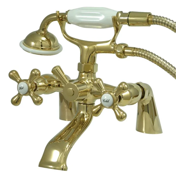 Kingston Brass KS267PB Deck Mount Clawfoot Tub Filler with Hand Shower - Polished Brass