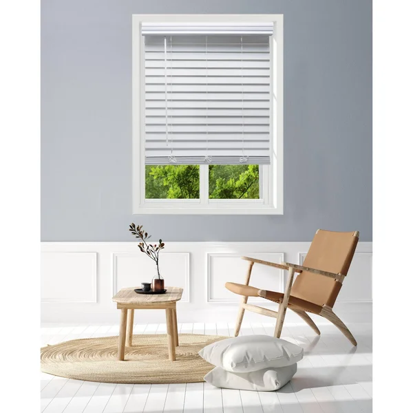 Linen Avenue Custom Cordless Faux Wood Blind White - 56 W x 72 H Flush Inside Mount